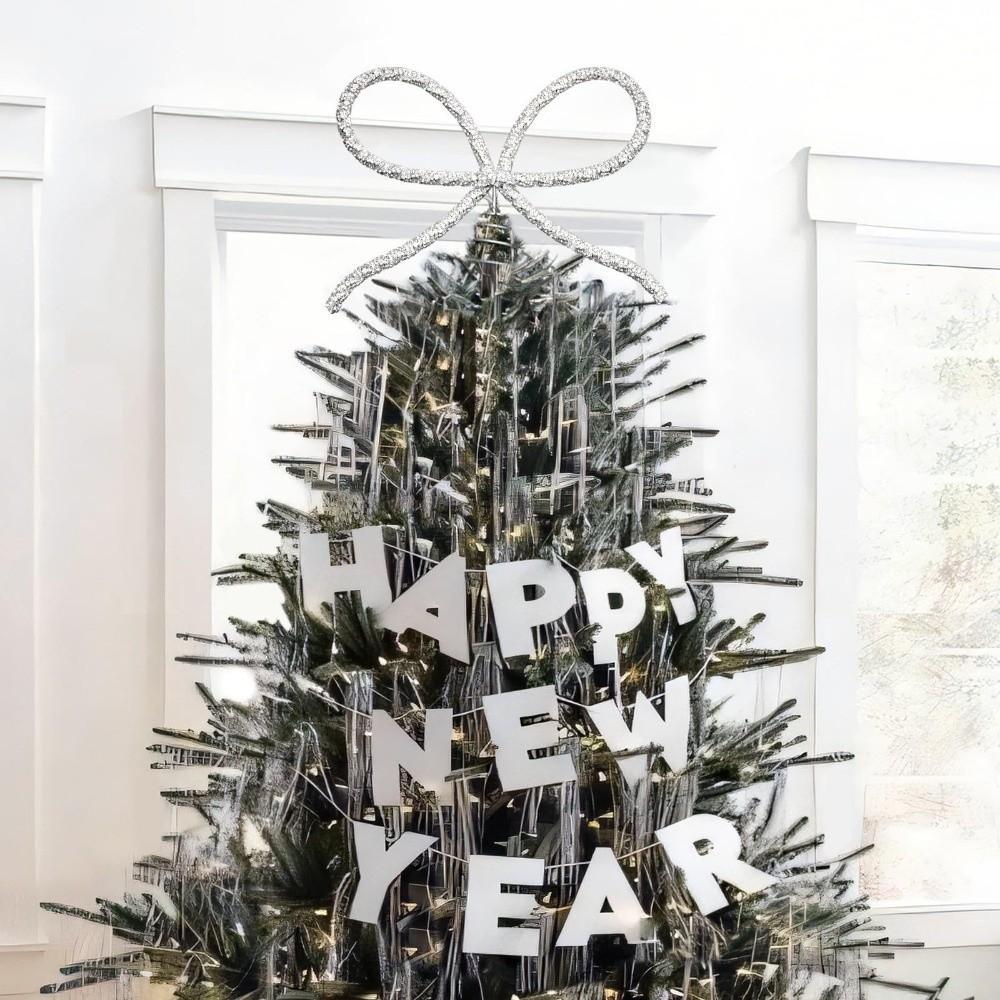 Rhinestone Bow Christmas Tree Topper Metal Extra Large Xmas Tree Ornament Gold/Silver Decorative Props Christmas Decoration