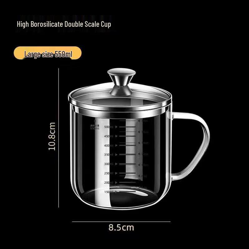 

High-Temperature Resistant Borosilicate Glass Cup with Handle, Lid, and Scale – Food Grade Coffee Cup for Home Use 501-600ml