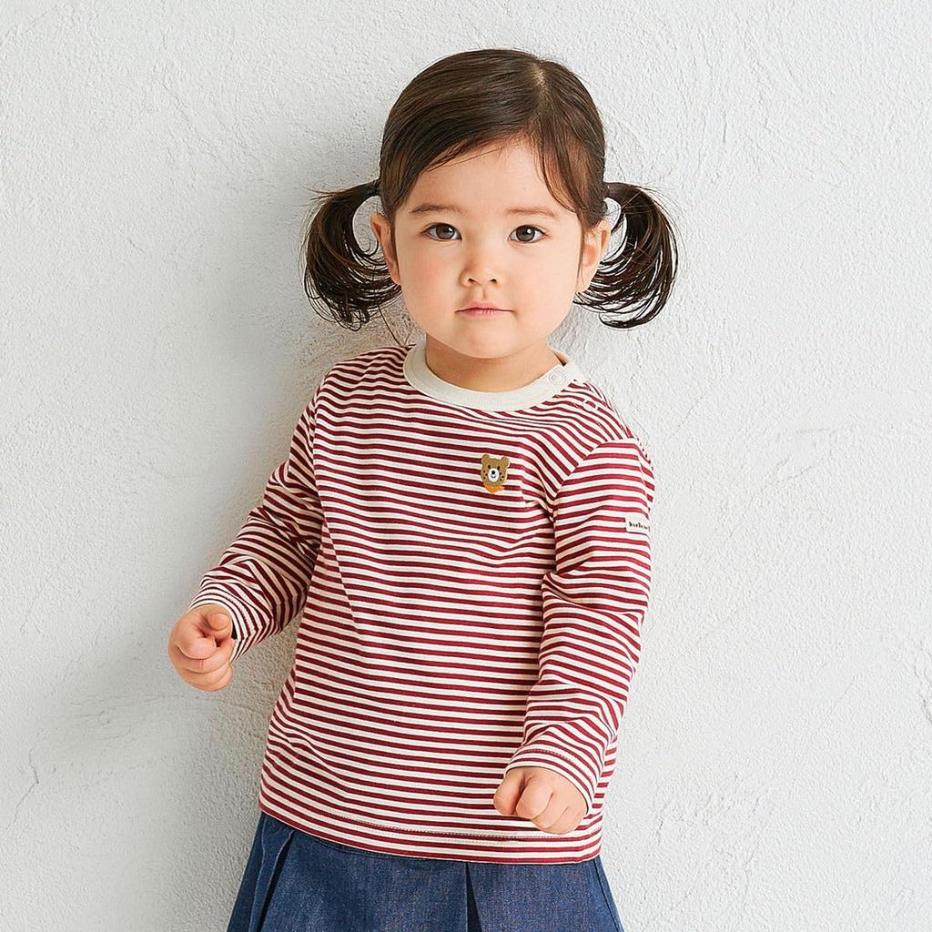 MIKI HOUSE HOT BISCUITS Long Sleeve Boys and Wine T-Shirt, Girls, Baby, Children's Clothing, Red, 110cm, 70-5211-686