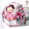Pink Lily Flower Girl Automatic Opening/Closing Umbrella - Portable 3-Fold Design with Iron Frame - Gift for Fans, Travelers, Daily Use11210