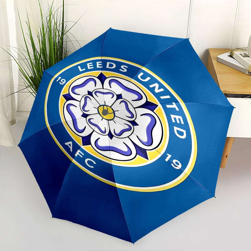 1 PC Automatic Folding Umbrella - Leeds Football Club Pattern Portable Foldable Design With 8 Ribs Christmas Birthday Gifts
