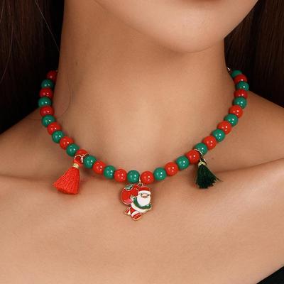 Santa Claus Cartoon Beaded Choker with Tassel Pendant