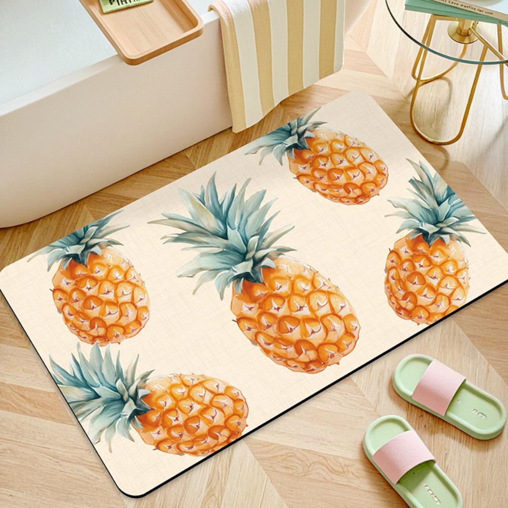 Cartoon Strawberry Cherry Fruits Pattern Diatom Mud Bathtub Mat Absorbent Non-slip Strawberry Bath Rug Modern Floor Mat