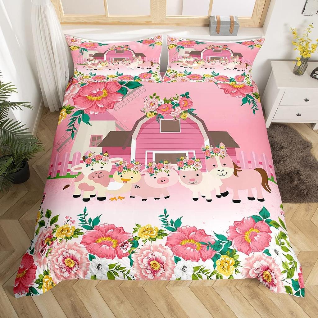 Comforter Cute Cartoon Farm Animal Truck Tractor Bedding Set Farmhouse Country Cozy Comforter For Boys Teen Room Decor