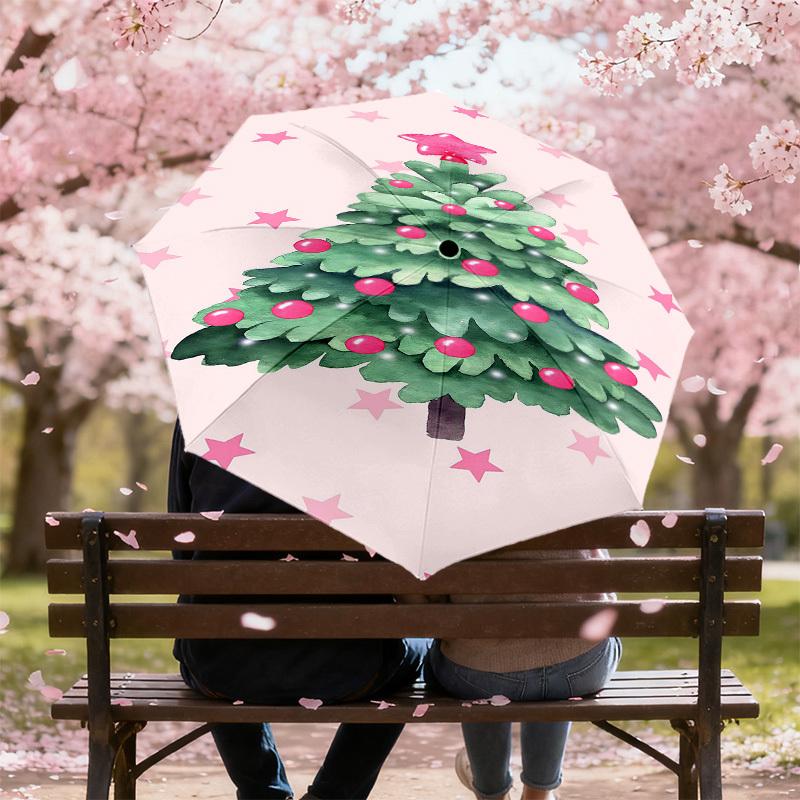 1pc Christmas tree Automatic Open/Close Umbrella Compact Folding Umbrella with 8-Rib Shaft for Women/Men, Portable Travel Umbrella,1236S