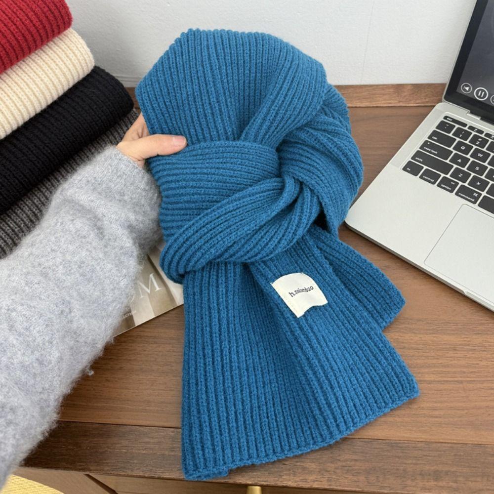 Fashion Keep Warm Cross Scarf Woolen Korean Style Knit Scarf Thicken Vibes Neck Scarf Women