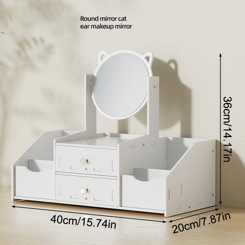 Assembly Makeup Mini Table Multifunctional Cosmetics Storage Rack With Rotating Mirror Skin Care Products Organizer Drawer Shelf
