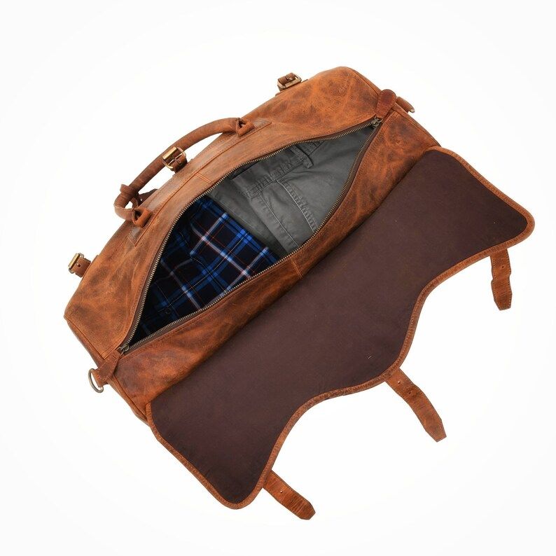 Full Grain Leather Weekender Bag: Handmade Distressed Duffle