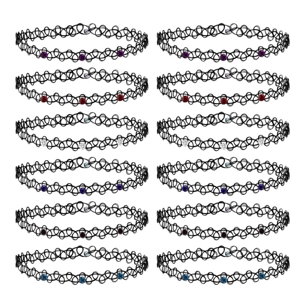 ZS 12ks Vintage Stretch Choker náhrdelník Lady Girl Tattoo Choker náhrdelník Punk Retro gotické elastické náhrdelníky pro ženy