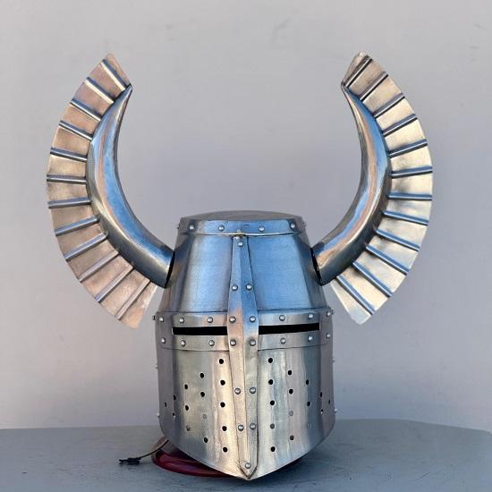 

Templar Brass Cross Crusader Helmet With Metal Horn-Knight Helmet-Medieval Helmet-Cosplay Costume Larp Reenactment Great Helmet