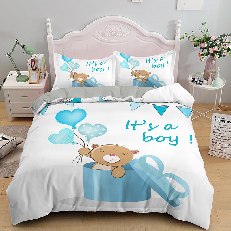 Cartoon Bear Duvet Cover 3PCS Bedding Set Microfiber Twin Full For Girls Kids Cute Animals Comforter