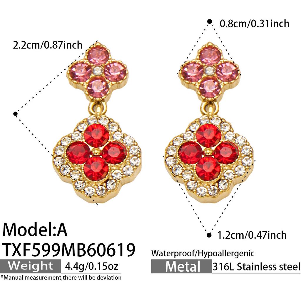 SSeeSY Custom Design Jewelry Stainless Steel 18K Gold Plated Clover Stud Earrings Necklace Set for Engagement Party with Zircon