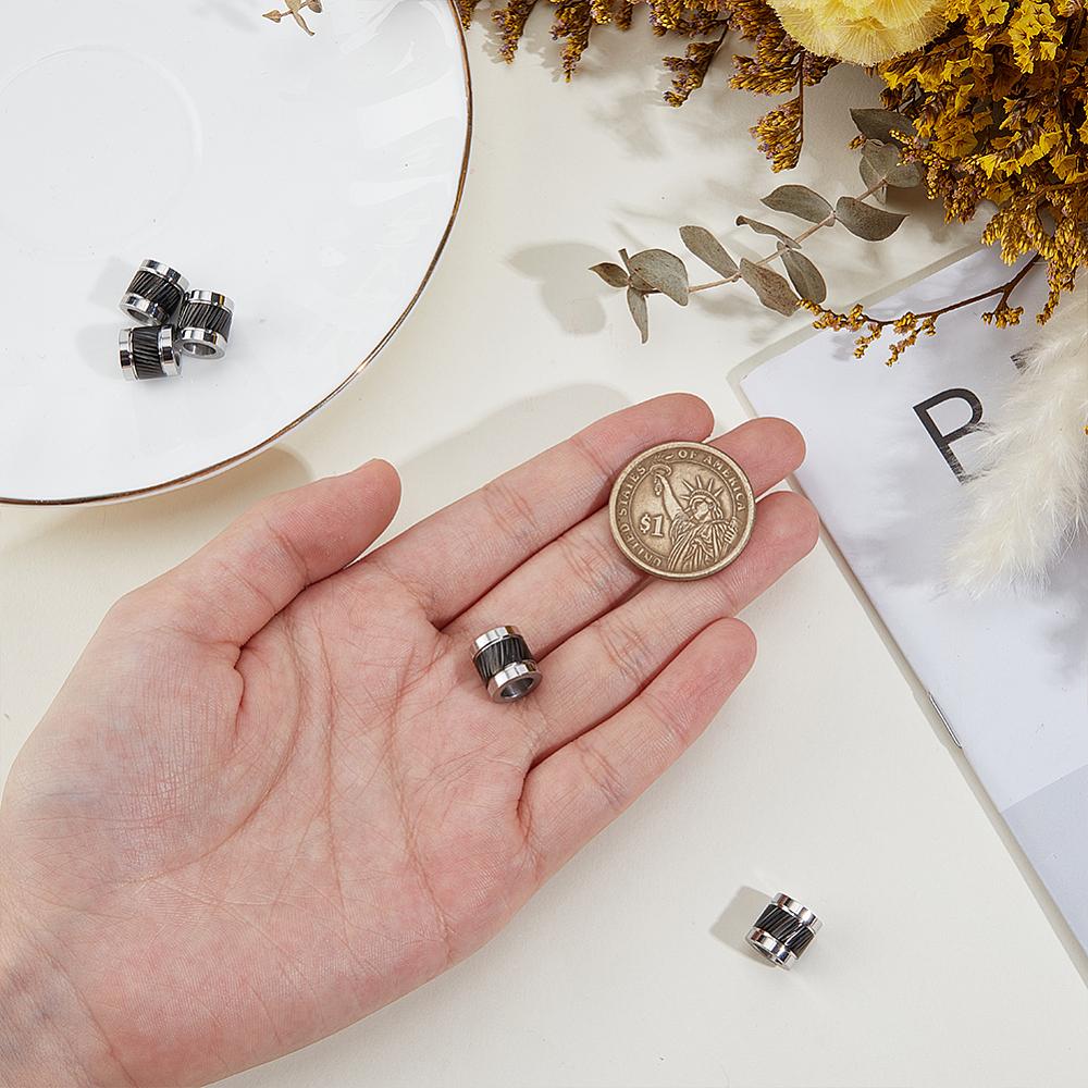 1set 6pcs 303 Stainless Steel European Beads Large Hole Beads Column Black 10x10mm Hole: 6mm