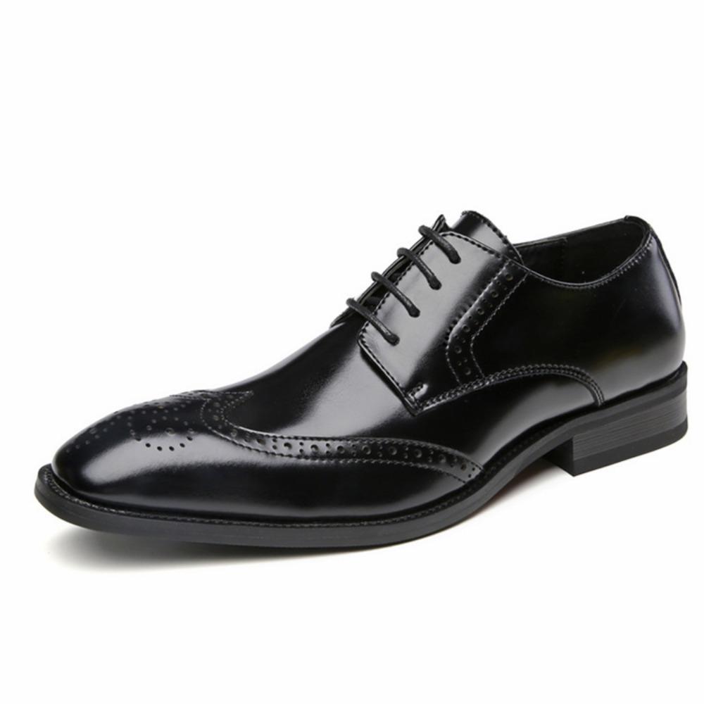 Brogue Oxford Shoes Mens Genuine Leather Business Formal Derby Pointed Toe Lace Up Dress Shoes