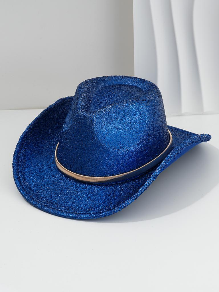 Unisex Elegant Brushed Top Hat YK Style Cowboy Hat, Metal Round Accessories Belt Bonfire Party
