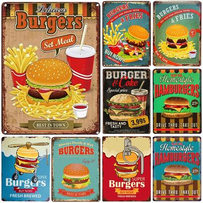 Plaque Metal Tin Signs Handbuger Fries Wall Decoration Vintage Art Posters Iron Painting for Man Cave Home Cafe Garden Club Bar