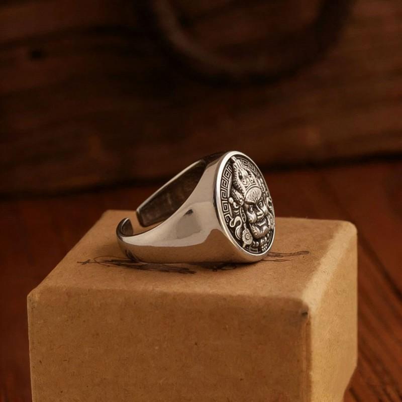 Adjustable Copper Ring With Yellow Cai Shen Seal Design Vintage Chinese Style Men Women Unisex Lucky Charm Jewelry