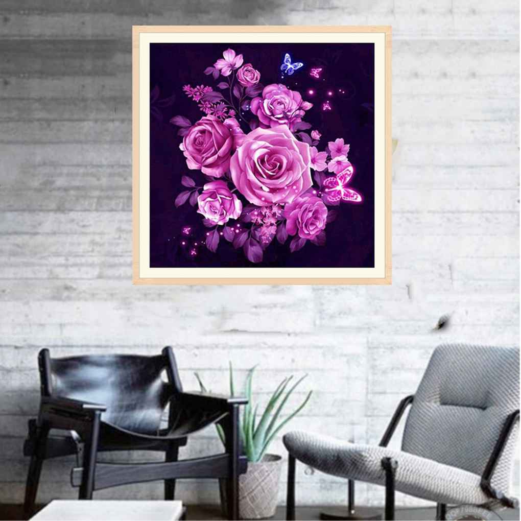 DIY Rose Butterfly Stitch Color Flower Needlework 5D Resin Diamonds Embroidery Painting Picture