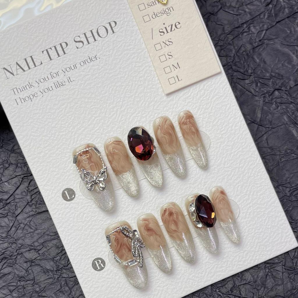 10pcs/set Purely Handmade Wearable Nails Removable Nail Art French Simple False Nails Finished Long and Short Nails