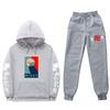 Mens Hooded Long Sleeve Streetwear Sweatshirt Set Casual Oversized Cotton Blend Tracksuit Fall