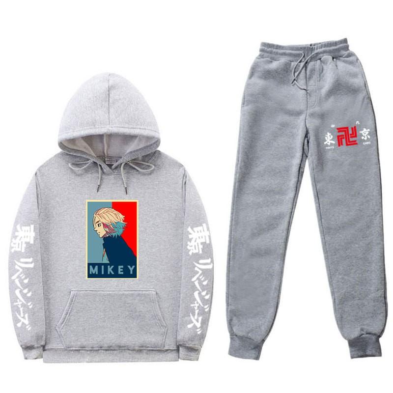 Mens Hooded Long Sleeve Streetwear Sweatshirt Set Casual Oversized Cotton Blend Tracksuit Fall