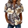 Camicetta da Donna Casual con Stampa Floreale, Collo Henley con Bottoni, Manica Corta, Cotone e Lino, Vestibilità Larga, Top Leggero
