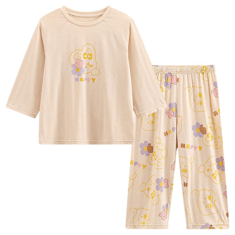 Hongdou Kids 5A Anti-bacterial Modal Cotton Seven-Sleeve Pajama Set 120