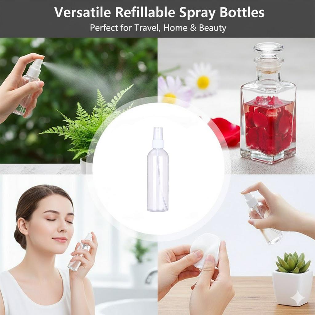 100ml Small Fine Mist Spray Bottle Reusable Mini Empty Plastic Bottle Mini Travel Spray Subpackage Bottle With Pump 4PCS