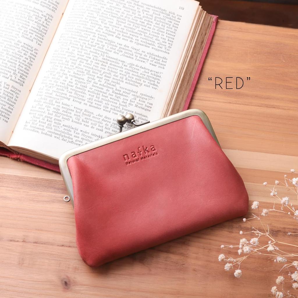 nafka Women's Genuine Mostro Leather Bifold Wallet with Thin Gusset, Made in Japan [NFK-72005] (Red)
