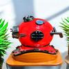 45.72 Cm Red Mark V Diving Helmet with Wood Base Nautical Decor Deep Sea Diver Helmet Maritime Collectible Steampunk Gift Man Cave Decor