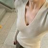 Pletenina jemného stylu jednobarevná s výstřihem do V pro ženy, slim fit a zeštíhlující vnitřní základní vrstva s dlouhým rukávem pro jaro a podzim