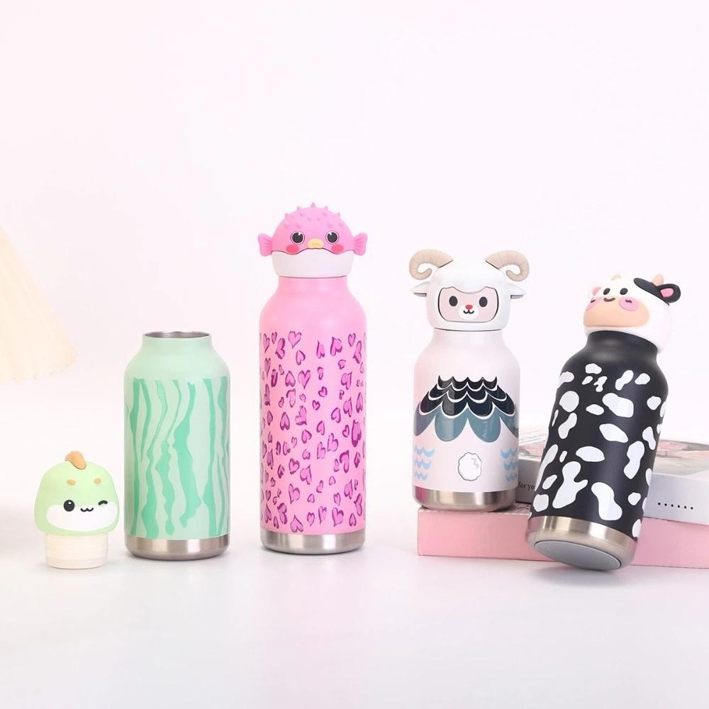 Dual-Drinking Insulated Water Bottle Cartoon Animal Shapes Vacuum Insulated Bottle  for Daily Use