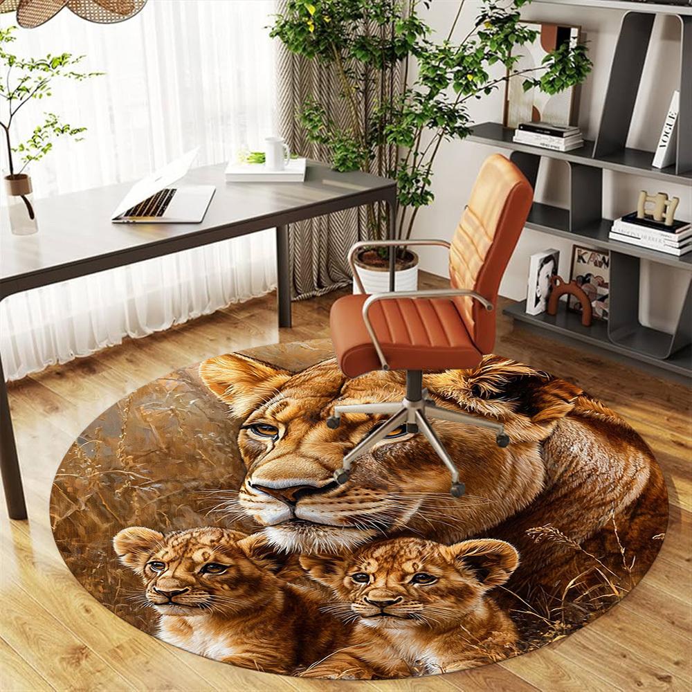 1PC lioness cubs Office Round Area Rug, Under Office Chairs Bedroom Living Room Home Decor, Carpet for Office -1110113