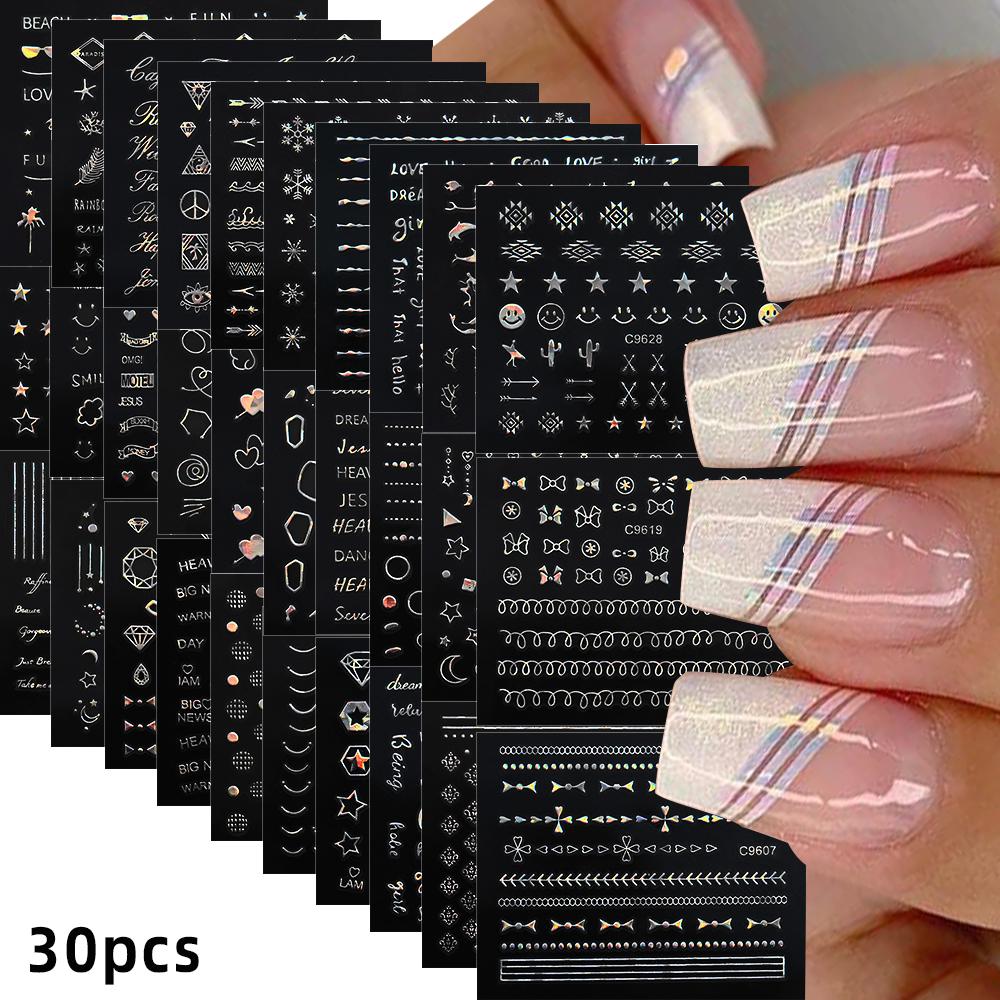 30 Stück Weihnachten Geprägt Glitzer 5D Nagelaufkleber 6*5cm Elch Schneeflocke Bär Schneemann Xmas Aufkleber Winter Maniküre Glitzer Aufkleber