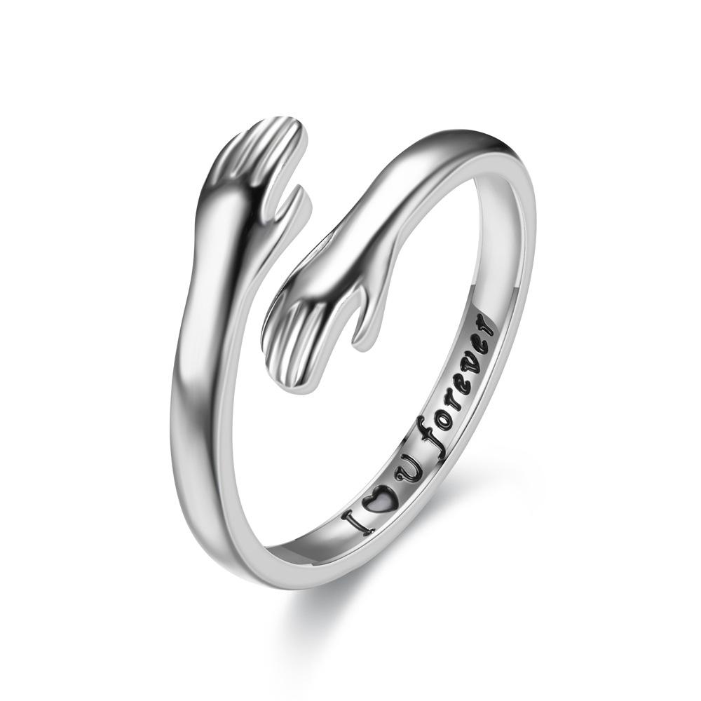 Romantic Love Hug Carved Hand Rings Creative Love Forever Opening Finger Adjustable Hand Ring for Women Men Jewelry Gift