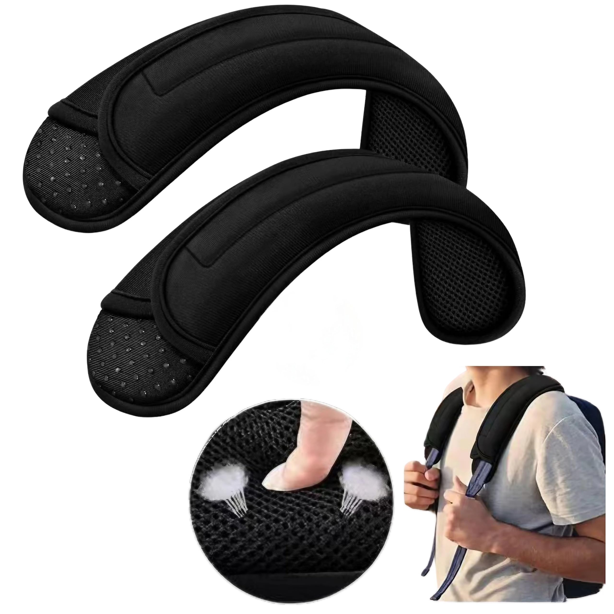 

East Leaf Universal Shoulder Pads for Bags, Luggage, and Crossbody Bags with Extra Thick Cushioning, Black, Set of 2