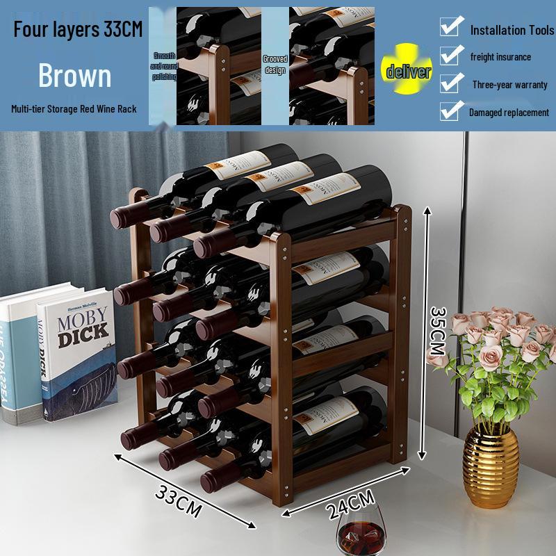 Simple Red Wine Rack Solid Wood Display Stand for Home or Bar Counter
