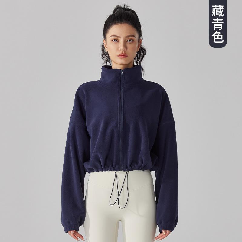 European and American lamb wool sports jacket women s autumn and winter fleece thickened stand-up collar fleece jacket fitness casual fleece top S тёмно-синий