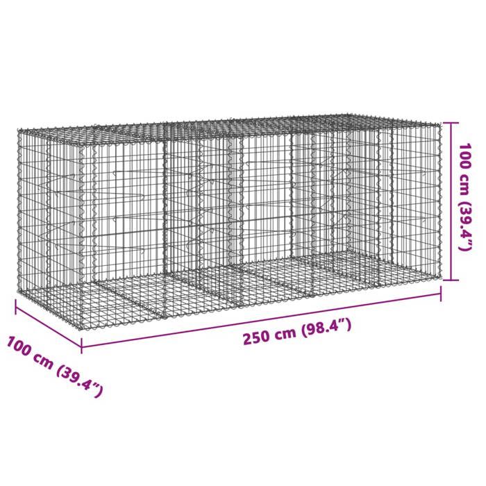 VidaXL Panier gabion avec couvercle 250x100x100 cm fer galvanisé, mur en gabion, mur de soutènement en gabion, clôture en 3295193