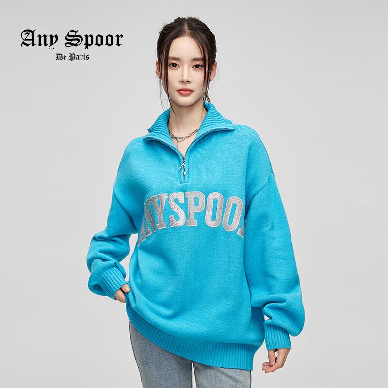 

ANY SPOOR Women s Letter Print Lapel Knit Sweater M