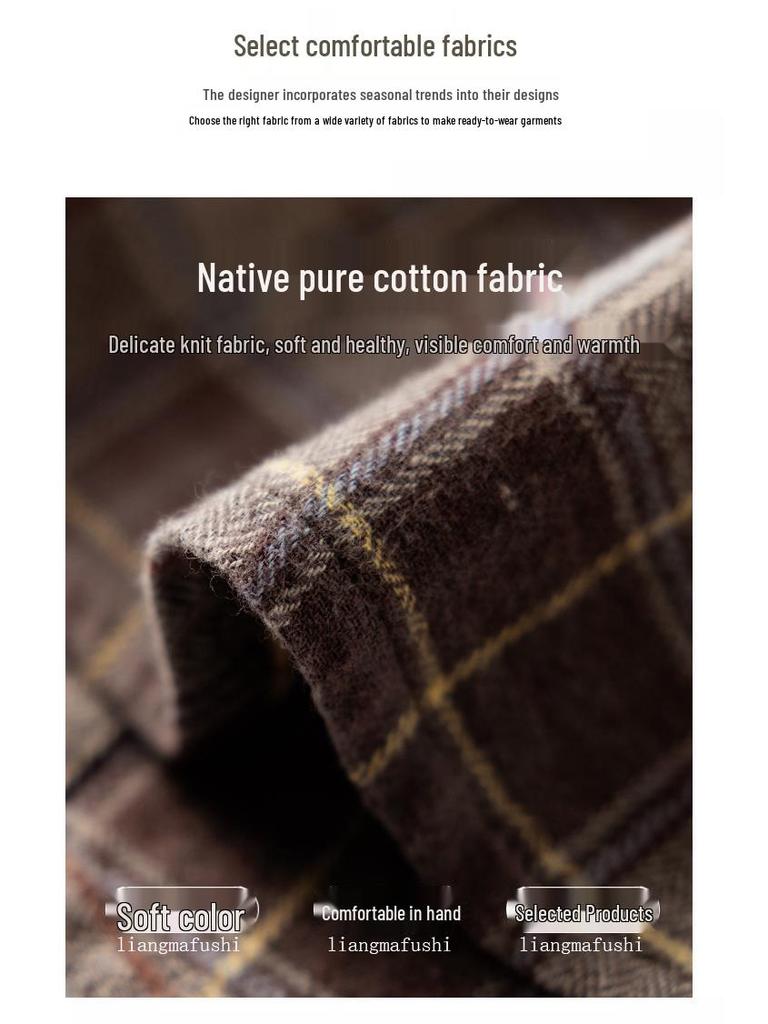 Genuine Autumn Long Sleeve Plaid Cotton Shirt for Middle-Aged & Elderly Women