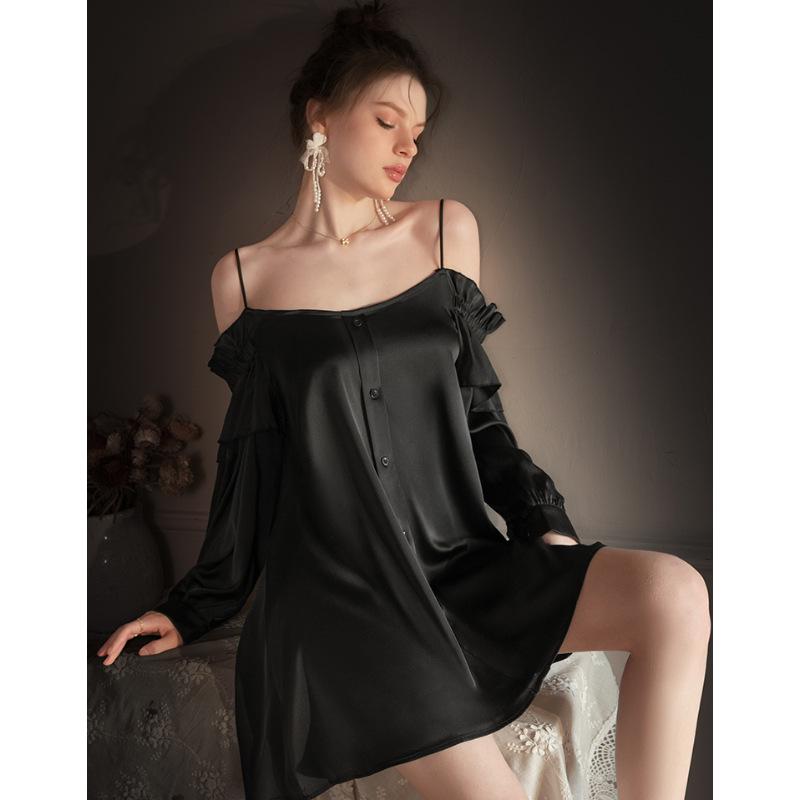 Women's Chiffon Boyfriend Style Lingerie: Sexy Nightdress with Easy Removal Feature