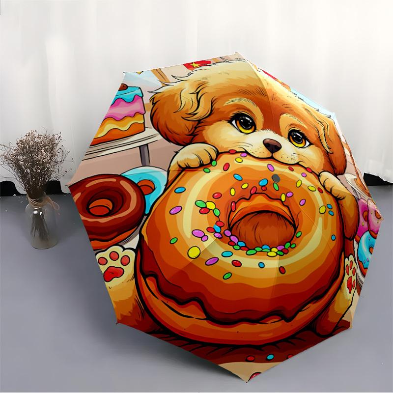 1pc Donut Dog Auto-Fold Umbrella with One-Touch Open/Close - 8 Reinforced Ribs for Windproof Stability, yy251118247
