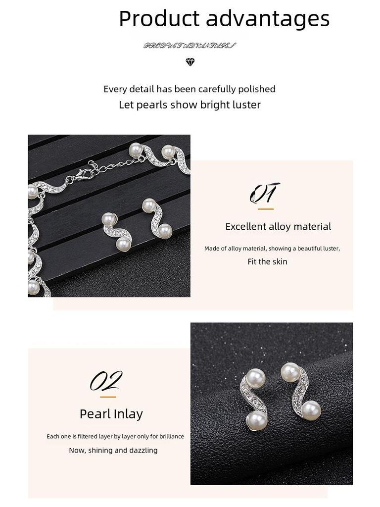 Elegancki Zestaw Naszyjnika i Kolczyków z Pereł: Lekki luksus, wszechstronny sweter i łańcuszek na obojczyk z elementami ze stopu.