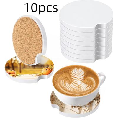 10pcs  Sublimation Blank 65mm Ceramics Car Coasters For Cup Holders Customize Cup Mat Pad Irthday Party Office Decoration Gifts