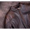 Chinese Size Vintage Men Genuine Leather Jacket Tea Core Cowhide Thickness 1.6mm Tanned Oil Waxed Real Leather Jacket Heavy Thick
