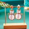 Colorful Crystal Rhinestone Drop Christmas Snowman Earrings Stud for Women Holiday New Year Xmas Party Jewelry Gift