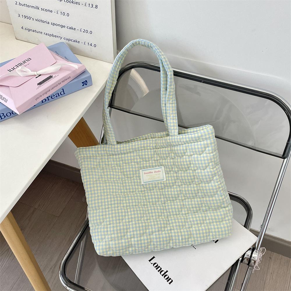 Quilted Cott Women's Handle Shoulder Bags Simple Plaid Heart Female Shopping Bag Large Capacity Grils Tote Shopper Handbags