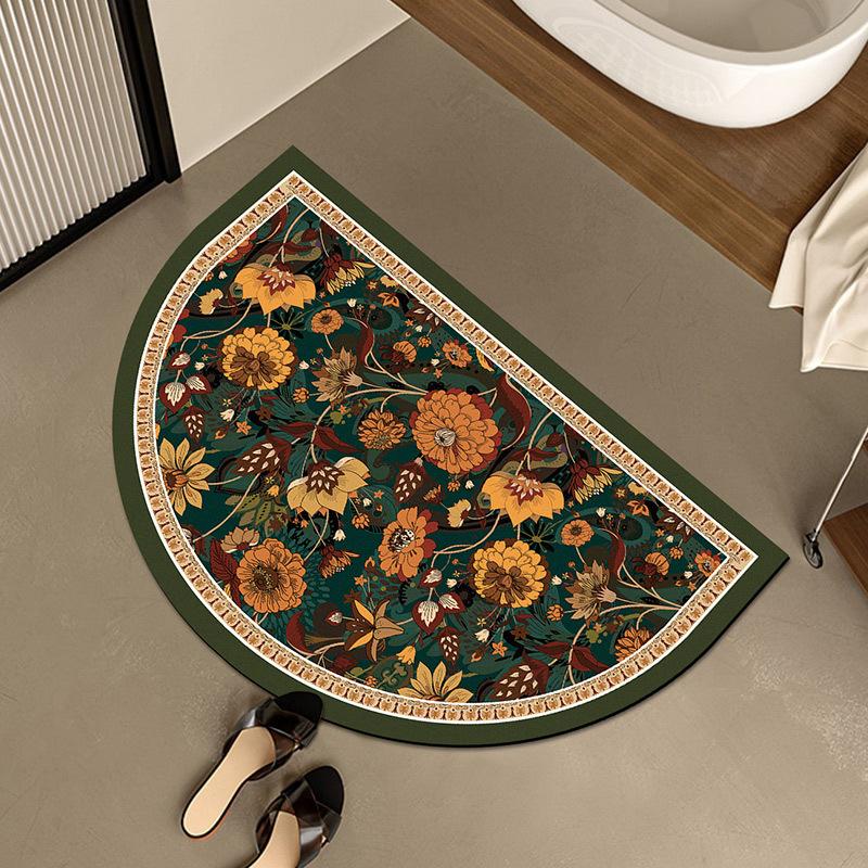 American Retro Semicircular Bathroom Floor Mat Water Absorption and Quick-drying Toilet Bathroom Door Foot Mat Diatom Mud Anti-slip Door Mat