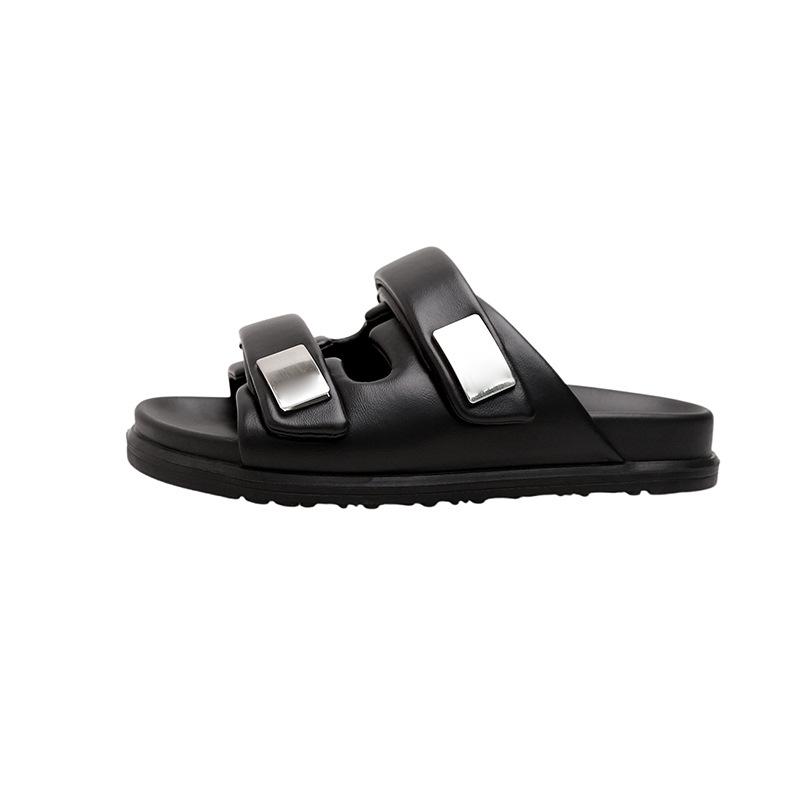 Thick-soled slippers women's new summer outer wear one-word belt versatile flat-bottomed casual beach cool slippers